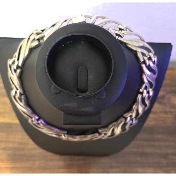 80's Vintage Chunky Silver-Tone Necklace Wavy Link Design & Box Clasp Closure - Picture 3 of 7